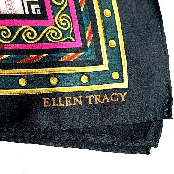 Linda Allard Ellen Tracy Silk Square Scarf Golden Eagles Print Japan - Picture 12 of 14